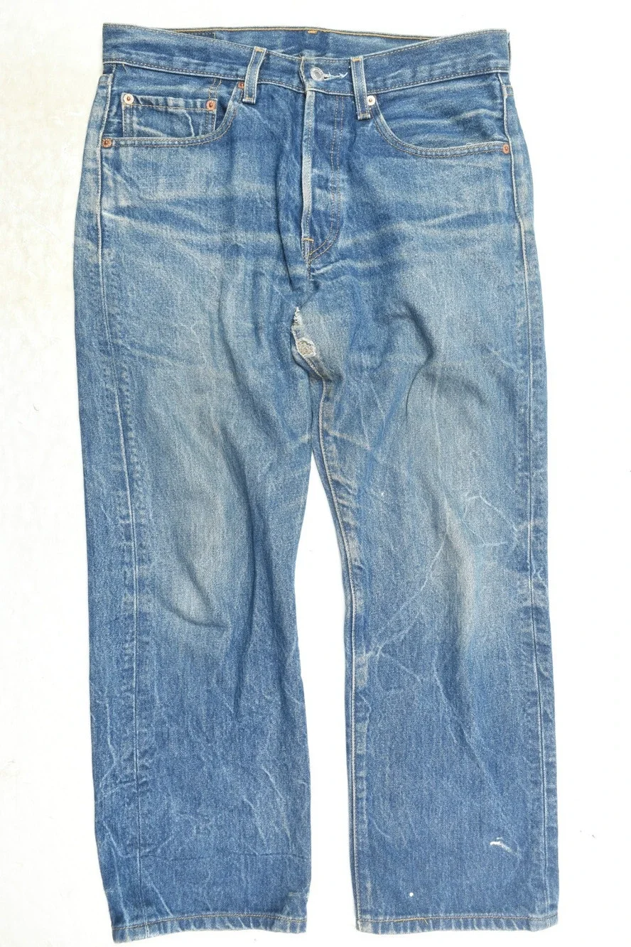 Vintage Levis 501xx Jeans Mens 32x29 (32x27.5) Blue Distressed Button-Fly 90s